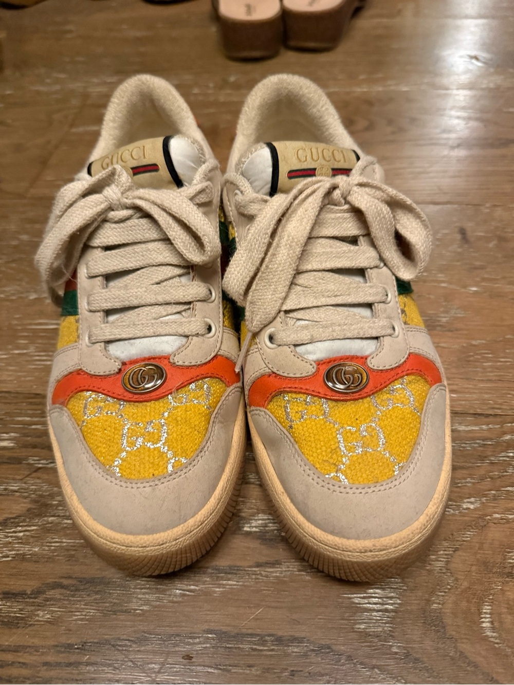 Gucci Beige, Yellow & Orange GG-Pattern Low Top Sneakers